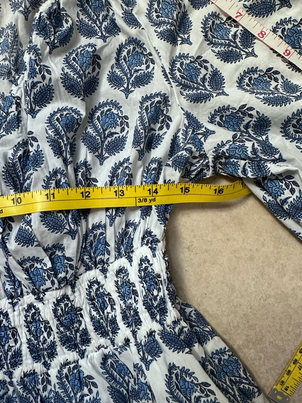 J.Crew V-Neck Mini Dress XXS Blue White Bouquet Block Print Cotton Smocked - Picture 10 of 11